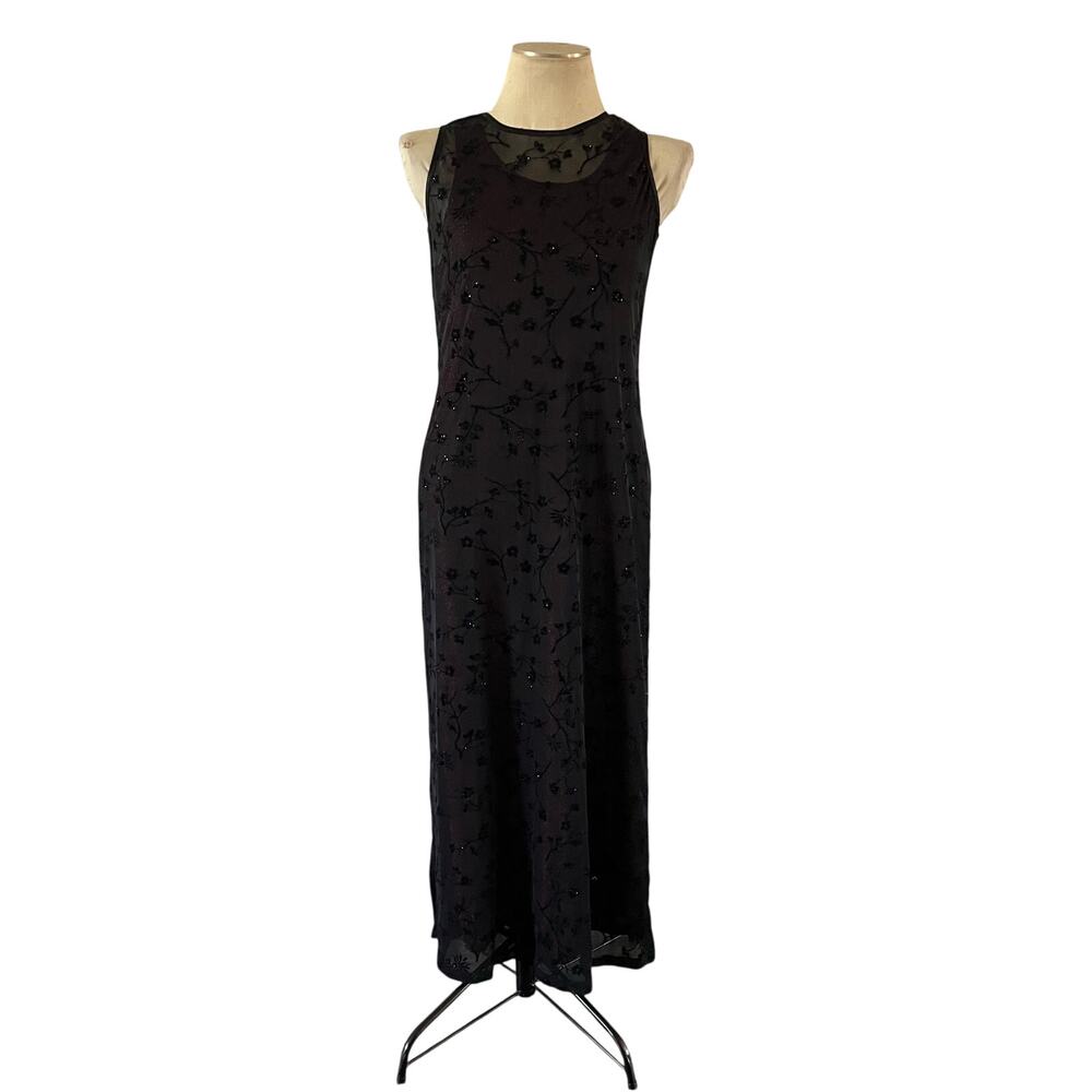 Vintage Y2K 2000s Black Velvet Mesh Goth Prom Dress Sz M Whimsigoth Grunge